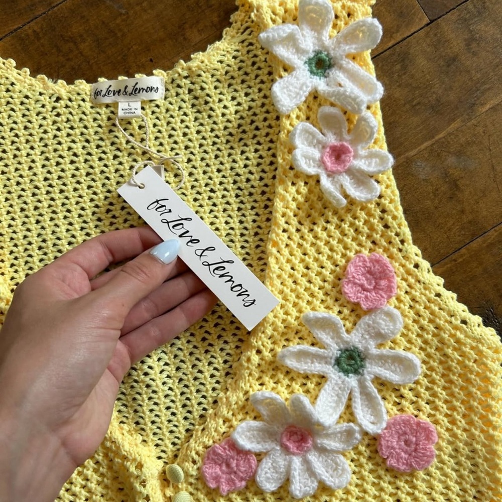 For Love And Lemons Yellow Crochet Tank Top - Picture 2 of 2